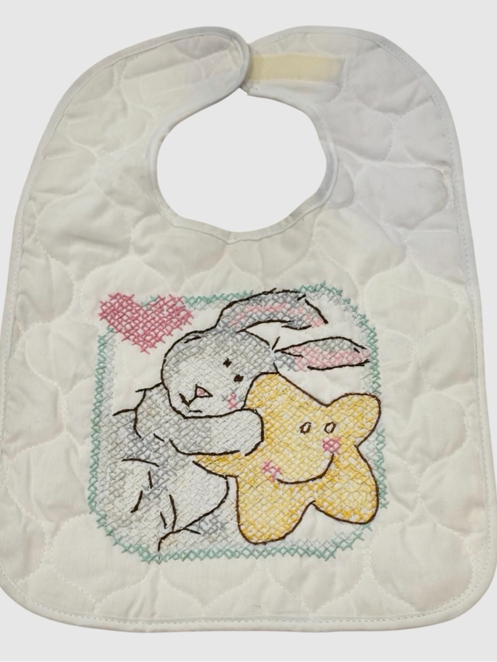 NWOT Embroidered Bib Quilted Cross Stitch Bunny Rabbit Star Easter Bib